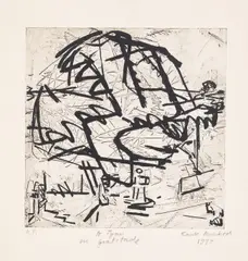 Frank Auerbach, Trees at Tretire I (H. 7), 1975, Etching and screenprint, on Medway handmade paper, with full margins