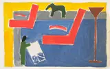 Peter Kinley, Study for Interior with Elephant, circa 1977, Oil and gouache painting with graphite, on thin wove paper mounted to board