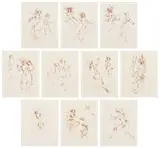 Léonor Fini, Regards, 1989, The complete set of ten etchings in sepia, on Arches paper, with full margins, the sheets loose (as issued), with title page, colophon and text by Juan Piñeiro, all contained in the original red linen-covered portfolio with printed artist's name and title