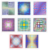 Victor Vasarely, Vega Csillagképek (Vega Constellations), 1985, The complete set of eight screenprints in colours, on wove paper, with full margins, the sheets loose (as issued), contained in the original burgundy velvet-covered portfolio with embossed artist's name