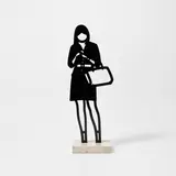 Julian Opie, Handbag, from Melbourne Statuettes, 2018, Bronze statuette patinated in black, on Crema Grey stone base