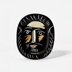 Pablo Picasso, Visage d'homme (Man's Face) (A.R. 203), 1953, White earthenware rectangular dish painted in colours, engraved and glazed