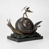 Salvador Dalí, L'escargot et l'ange (The Snail and the Angel) (D. 594), 1977/84, Bronze sculpture with green and gold patina on black marble base