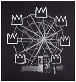 Banksy, Banksquiat (Black), 2019, Screenprint in colours, on black card, with full margins