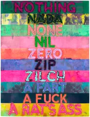Mel Bochner, Nothing, 2015, Unique monoprint with collage, engraving, embossing and oil paint in colours, on handmade and hand-dyed Twinrocker paper, the full sheet