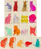 Andy Warhol, 25 Cats Name(d) Sam and One Blue Pussy (see F. & S. IV.52B-68B), circa 1954, The set of 18 offset lithographs with unique hand-colouring in watercolour (including the cover image), on Ticonderoga Text laid paper, with margins, the cover image mounted to original buckram-covered boards (as issued), the remaining sheets loose (extracted from the bound book)