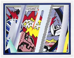 Roy Lichtenstein, Reflections on Crash, from Reflections Series (C. 239), 1990, Lithograph, screenprint and relief print in colours with collage of metallised and embossed PVC, on Somerset paper, with full margins