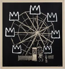 Banksy, Banksquiat (Grey), 2021, screenprint on card