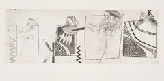 David Hockney, Three Kings and a Queen (S.A.C. 7, M.C.A.T. 7), 1961, Etching and aquatint, on handmade paper, with full margins