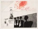 David Hockney, The Gospel Singing (Good People) Madison Square Garden, from A Rake's Progress (S.A.C. 20, M.C.A.T. 15), 1961-63, Etching and aquatint in black and red, on Crisbrook Royal Hotpress paper, with full margins