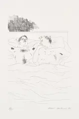 David Hockney, In the Dull Village, plate 8 from Illustrations for 14 Poems by C.P. Cavafy (S.A.C. 54, M.C.A.T. 54), 1966, Etching and aquatint, on Crisbrook handmade paper, with full margins