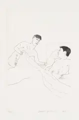 David Hockney, According to the Prescriptions of Ancient Magicians, plate 5 from Illustrations for 14 Poems by C.P. Cavafy (S.A.C. 51, M.C.A.T. 51), 1966, Etching, on handmade Crisbrook paper, with full margins