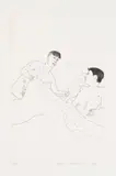 David Hockney, According to the Prescriptions of Ancient Magicians, plate 5 from Illustrations for 14 Poems by C.P. Cavafy (S.A.C. 51, M.C.A.T. 51), 1966, Etching, on handmade Crisbrook paper, with full margins