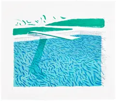 David Hockney, Lithographic Water Made of Lines, Crayon, and a Blue Wash (T.G. 255, M.C.A.T. 212), 1978-80, Lithograph in colours, on TGL handmade paper, with full margins