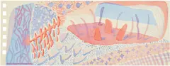 David Hockney, Composition Red & Blue, 2005, Offset lithograph in colours, on wove paper, the full sheet, with the accompanying blue paper portfolio with the artist's name and artwork title embossed on the cover
