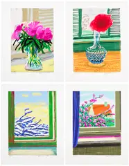 David Hockney, My Window: Art Edition A-D, 2009-11/2019, The complete series of one iPhone drawing and three iPad drawings in colours, printed on archival paper, with full margins, the sheets loose (as issued), each with the illustrated 248-page chronology book, clamshell box and print portfolio, contained in the original cardboard boxes with printed labels