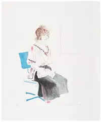 David Hockney, Celia Seated on an Office Chair (M.C.A.T. 160), 1974, Etching and aquatint in colours, on BFK Rives paper, with full margins