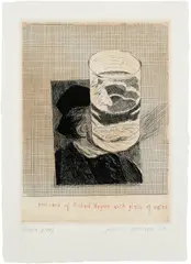 David Hockney, Postcard of Richard Wagner with a Glass of Water, from Eighteen Small Prints (S.A.C. 154), 1973, Etching in colours, on English handmade paper, with full margins