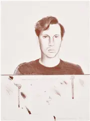 Peter Schlesinger, from Friends (G. 734, S.A.C. 185, M.C.A.T. 172) by David Hockney, 1976, Lithograph in sepia, on Arches Cover paper, the full sheet, sold Sep 2026