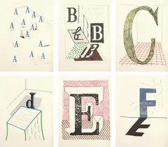 David Hockney, Hockney's Alphabet, 1991, The complete book including 26 lithographs in colours, on Exhibition Fine Art Cartridge paper, the full sheets bound (as issued), with text and title page, in quarter vellum with handmade Fabriano Roma paper boards, contained in the original grey slipcase
