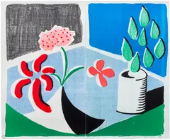 David Hockney, Red Flowers and Green Leaves, Separate, May, 1988, Hand-made print in colours executed on an office copier, on two sheets of Arches paper (as issued), the full sheets,