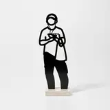 Julian Opie, Headphones, from Melbourne Statuettes, 2018, Bronze statuette patinated in black, on Crema Grey stone base