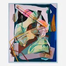 Ryan Sluggett, Sad Baby Swipe, 2012, fabric dye, tempera, acrylic and oil on fabric in artist's frame