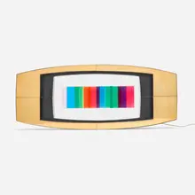 Fletcher Benton, Untitled (from the Synchronetic series), c. 1967, laminate, brass-plated steel, acrylic, MDF