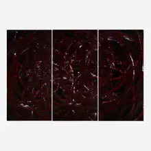 Aaron Young, Burnout (Locals, Red Wings I) (triptych), 2008, rubber, glass, beer and acrylic on aluminum
