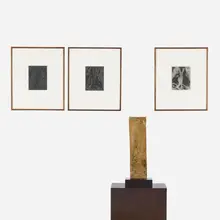 Anthony Pearson, Untitled (Arrangement), 2007, uncoated hi-polished bronze, wood pedestal; solarized gelatin silver print in artist's frame