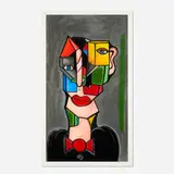 Andres Valencia, Ms. Cube, 2022, archival pigment print with hand-painted additions in acrylic on paper