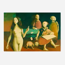 Georges (Gheorghe) Mazilu, La partie de cartes, 2006, acrylic and airbrush on linen