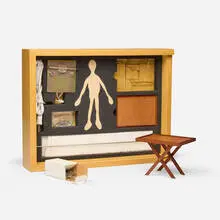 Cildo Meireles, Camelo, 1998, Multiple of 1000 pins, 1000 collar stays, 2 miniature tables, puppet, motor, box, string and screws in a wooden box
