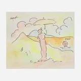 Peter Max, Sage/Sailboat III, ink and watercolor on paper