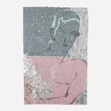 Robert Kushner, Kouros, 1987, acrylic and metal leaf on handmade paper