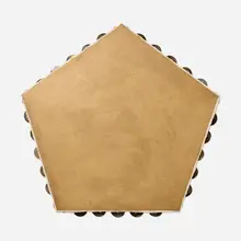 Scoli Acosta, Golden Pentagonal Monochrome II (Tambourine), 2012, canvas drop cloths, graphite, gesso, smashed bottle caps and wood