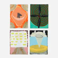 Li Lin Lee, Four works from the Corbon Ephphatha II series, 1991, oil and alkyd on burlap mounted to canvas