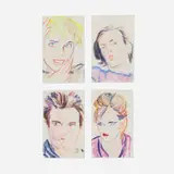 Billy Sullivan, Untitled (four portraits), watercolor on paper