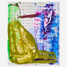 Eric Nathaniel Mack, TBT, 2017, acrylic and dye on pegboard