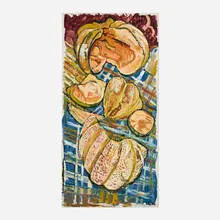 John Bratby, Pieces of Cantaloup Melons and Pieces of a Small Spheroid Melon, oil on canvas