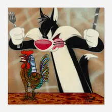 Herr Nilsson, Eating a Picasso, 2016, resin-coated acrylic and glitter on wood