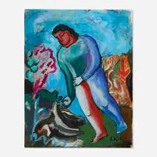 Sandro Chia, Untitled (Figura e fiori), 2005, mixed media on paper