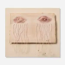 The Eyes of Ur by Lenore Tawney, 1986, watercolor, paper, string, sold Mar 2026