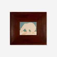 Grueby Faience Company, Rare Polar Bear tile, c. 1910, glazed earthenware