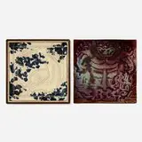 Pewabic Pottery, Tiles, set of two, c. 1930, luster-glazed earthenware, copper