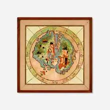 Harris Strong, Rare Map of the World four-tile tableau, c. 1950, glazed earthenware