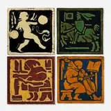 Grueby Faience Company, Collection of four tiles