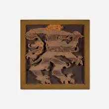 Rookwood Faience, Large architectural tile with rampant lion holding a quill pen, c. 1915, glazed earthenware