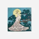 Fine Peacock tile with tree and full moon by Karl Virgil Bergman for American Encaustic Tiling Co., c. 1918-1921, glazed earthenware decorated with tubelining, sold Jan 2025