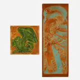 Tiles, set of two by Hartford Faience and California Clay Products, glazed earthenware, sold Jan 2025